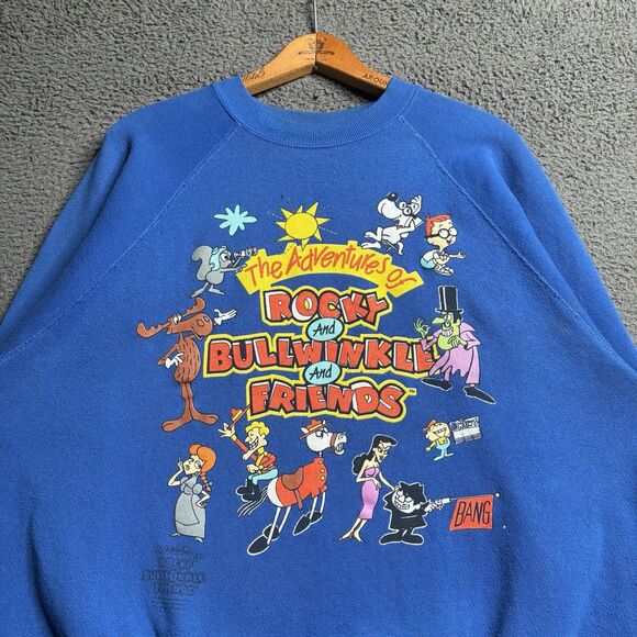Vintage Rocky and Bullwinkle Raglan Crewneck Sweatshirt Mens XL USA Made Cartoon - Picture 1 of 12